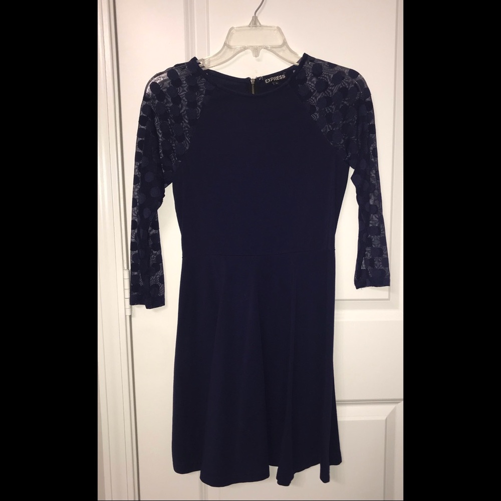 Polka Dot Sleeve Navy Dress